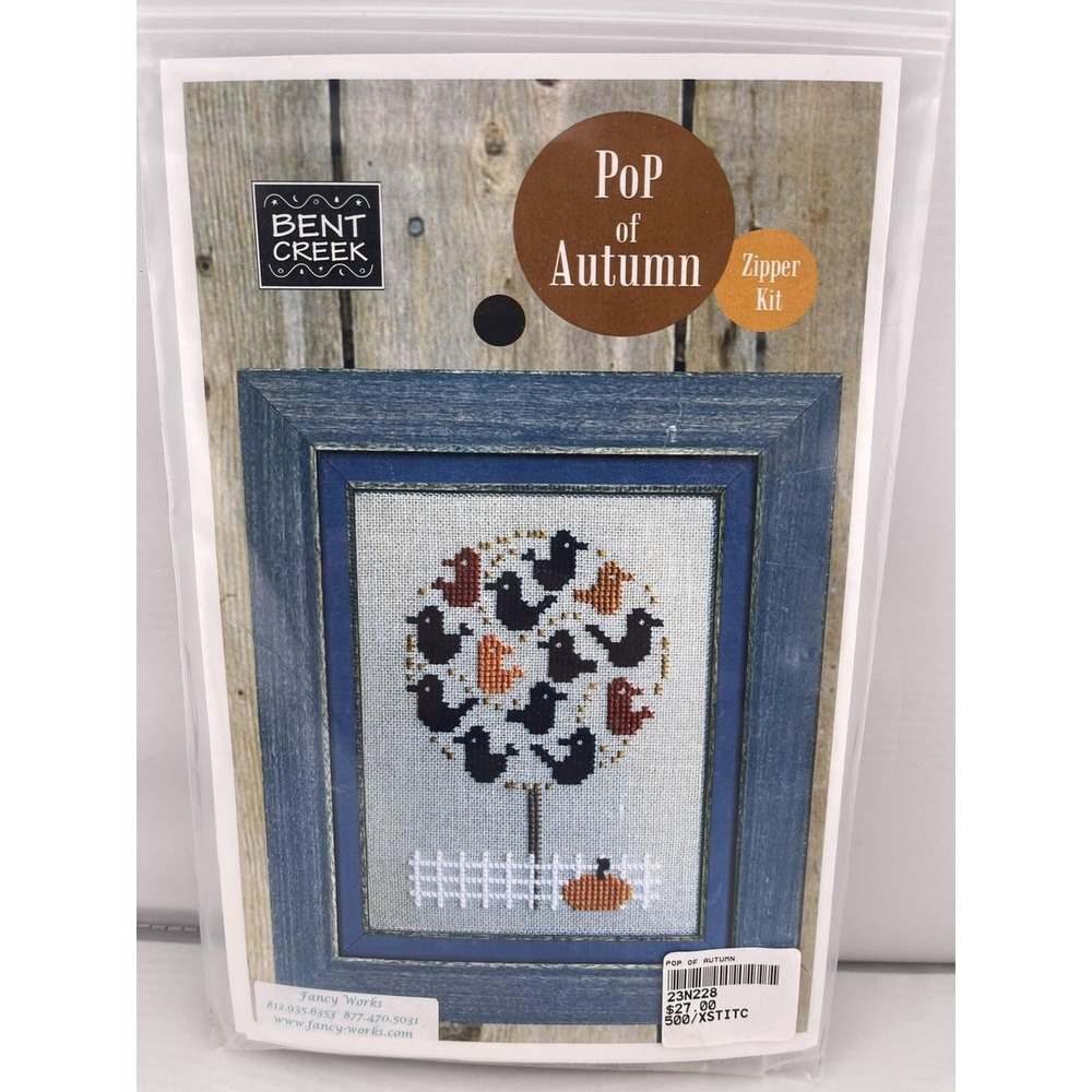 Bent Creek Pop Of Autumn Cross Stitch Kit w/pattern, fabric & thread NIP